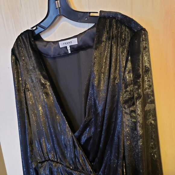 Frame Metallic Velvet Long-Sleeve Short Cocktail Dress - Size 4 - Picture 3 of 12